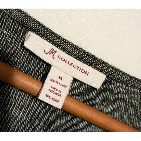 JM Collection Black Crossweave Notch Neck Linen Tunic 14 L Embroidery L/S - Picture 5 of 5